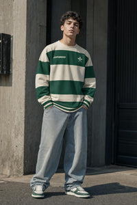Sudadera Rayas Verdes Exposados: modelo de frente